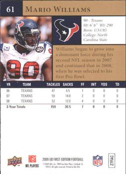 2009 Upper Deck First Edition #61 Mario Williams Back