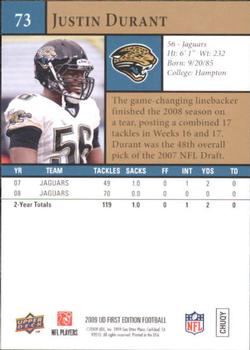 2009 Upper Deck First Edition #73 Justin Durant Back