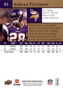 2009 Upper Deck First Edition #83 Adrian Peterson Back