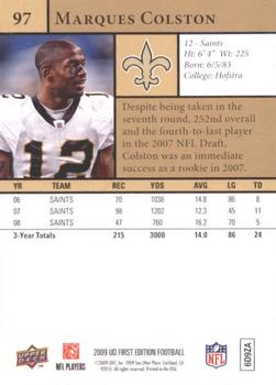 2009 Upper Deck First Edition #97 Marques Colston Back