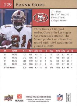 2009 Upper Deck First Edition #129 Frank Gore Back