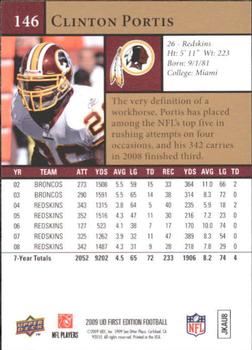 2009 Upper Deck First Edition #146 Clinton Portis Back