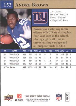 2009 Upper Deck First Edition #152 Andre Brown Back