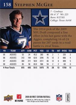 2009 Upper Deck First Edition #158 Stephen McGee Back
