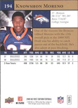 2009 Upper Deck First Edition #194 Knowshon Moreno Back