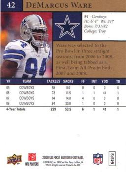 2009 Upper Deck First Edition #42 DeMarcus Ware Back