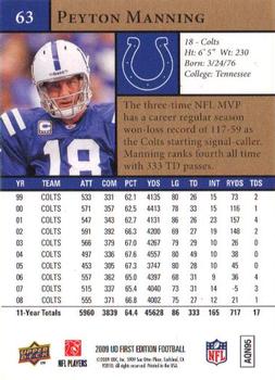 2009 Upper Deck First Edition #63 Peyton Manning Back