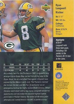 1998 Upper Deck ShopKo Green Bay Packers II #2 Ryan Longwell Back