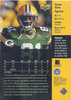 1998 Upper Deck ShopKo Green Bay Packers II #33 Tyrone Davis Back