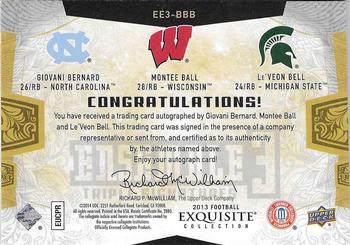 2013 Upper Deck Exquisite Collection - Exquisite Ensemble 3 Signatures #EE3-BBB Giovani Bernard / Montee Ball / Le'Veon Bell Back