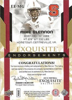 2013 Upper Deck Exquisite Collection - Exquisite Endorsements #EE-MG Mike Glennon Back