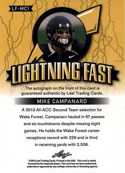 2014 Leaf Valiant - Lightning Fast #LFMC1 Michael Campanaro Back