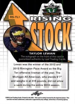 2014 Leaf Valiant - Rising Stock #RS-TL1 Taylor Lewan Back