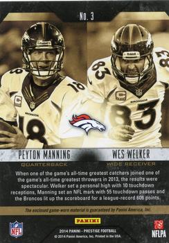 2014 Panini Prestige - Connections Dual Jerseys #3 Peyton Manning / Wes Welker Back