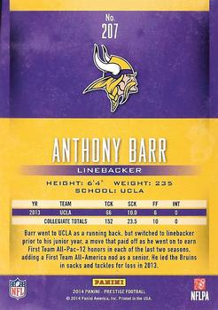 2014 Panini Prestige - Extra Points Red #207 Anthony Barr Back