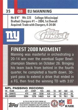 2009 Finest #35 Eli Manning Back
