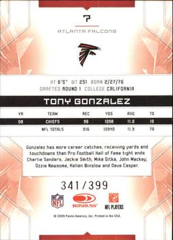 2009 Donruss Limited #7 Tony Gonzalez Back