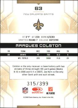 2009 Donruss Limited #63 Marques Colston Back