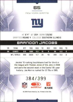 2009 Donruss Limited #65 Brandon Jacobs Back