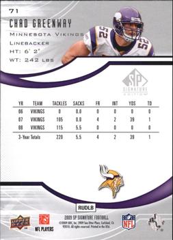 2009 SP Signature #71 Chad Greenway Back