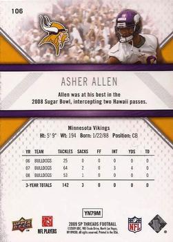 2009 SP Threads #106 Asher Allen Back