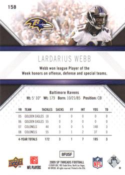 2009 SP Threads #158 Lardarius Webb Back