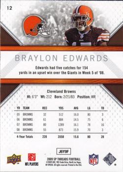 2009 SP Threads #12 Braylon Edwards Back