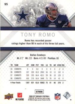 2009 SP Threads #95 Tony Romo Back