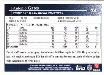 2009 Topps Kickoff #34 Antonio Gates Back