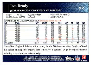 2009 Topps Kickoff #92 Tom Brady Back
