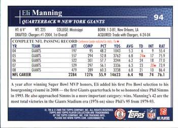 2009 Topps Kickoff #94 Eli Manning Back