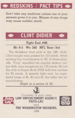1984 Washington Redskins Police #8 Clint Didier Back