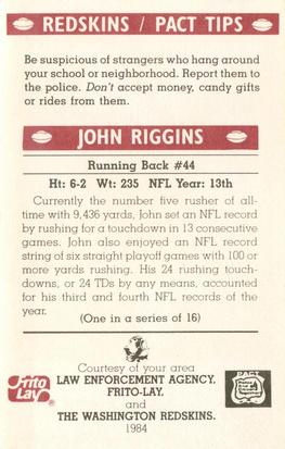 1984 Washington Redskins Police #1 John Riggins Back