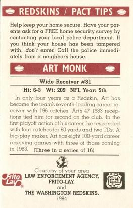 1984 Washington Redskins Police #3 Art Monk Back