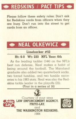 1984 Washington Redskins Police #4 Neal Olkewicz Back