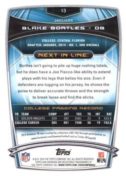 2014 Bowman - Rookies Black #13 Blake Bortles Back