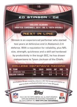 2014 Bowman - Rookies Black #15 Ed Stinson Back