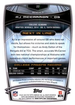 2014 Bowman - Rookies Black #22 AJ McCarron Back