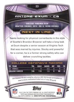 2014 Bowman - Rookies Black #33 Antone Exum Back
