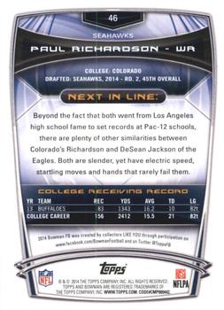 2014 Bowman - Rookies Black #46 Paul Richardson Back