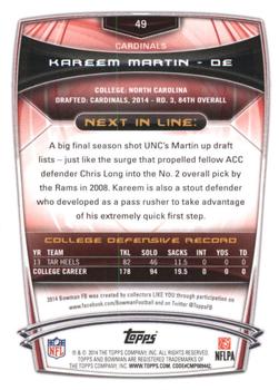 2014 Bowman - Rookies Black #49 Kareem Martin Back