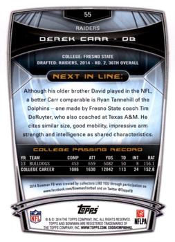 2014 Bowman - Rookies Black #55 Derek Carr Back