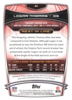 2014 Bowman - Rookies Black #64 Logan Thomas Back