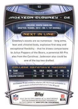 2014 Bowman - Rookies Black #92 Jadeveon Clowney Back