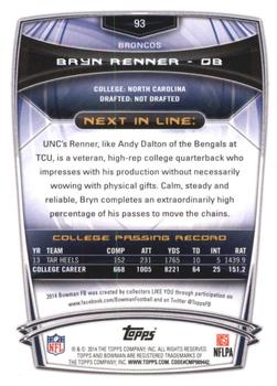 2014 Bowman - Rookies Black #93 Bryn Renner Back