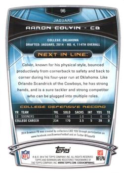 2014 Bowman - Rookies Black #96 Aaron Colvin Back