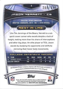 2014 Bowman - Rookies Blue #4 Jason Verrett Back