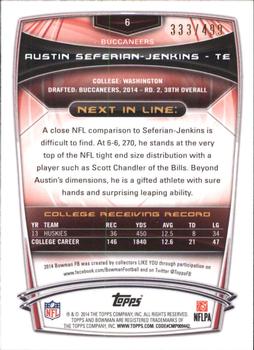 2014 Bowman - Rookies Blue #6 Austin Seferian-Jenkins Back