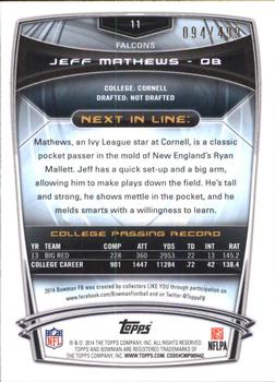 2014 Bowman - Rookies Blue #11 Jeff Mathews Back