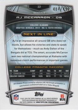 2014 Bowman - Rookies Blue #22 AJ McCarron Back